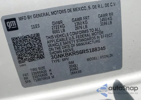 2024 Chevrolet Blazer Awd Rs из США, поврежденный, VIN 3GNKBKRS6RS188345